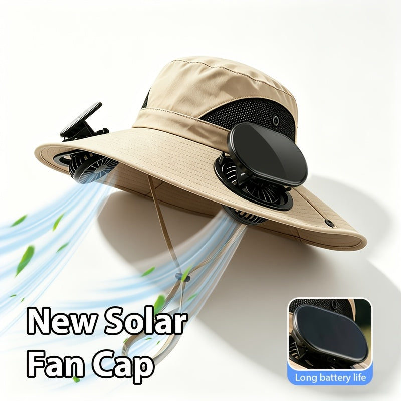 Sun Hat Men Wide Brim with 2 Fans Breathable Fishing Hat UV Protection for Outdoor Camping Hiking Beach Summer