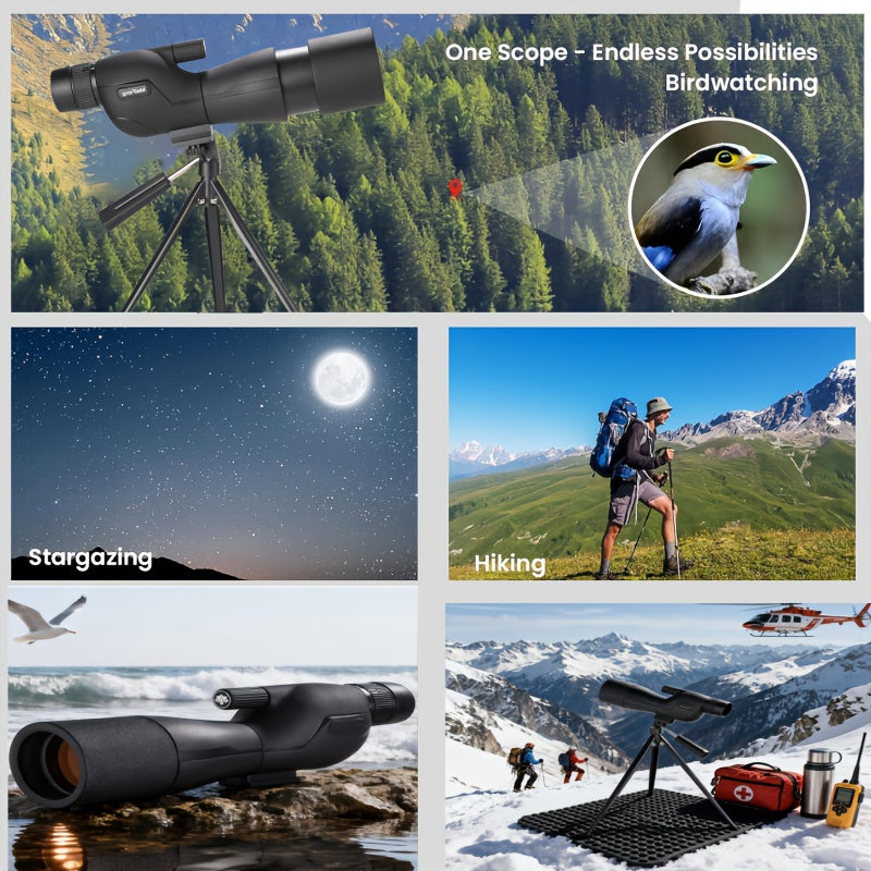 POKEPIC Hd25-75X60 1-Pack Portable Spotting Scope with Tripod And Phone Adapter, High Magnification Angled Eyepiece Monocular Telescope for Shooting, Bird Watching Wildlife Viewing, Compact Binoculars for Outdoor Travel, Camping