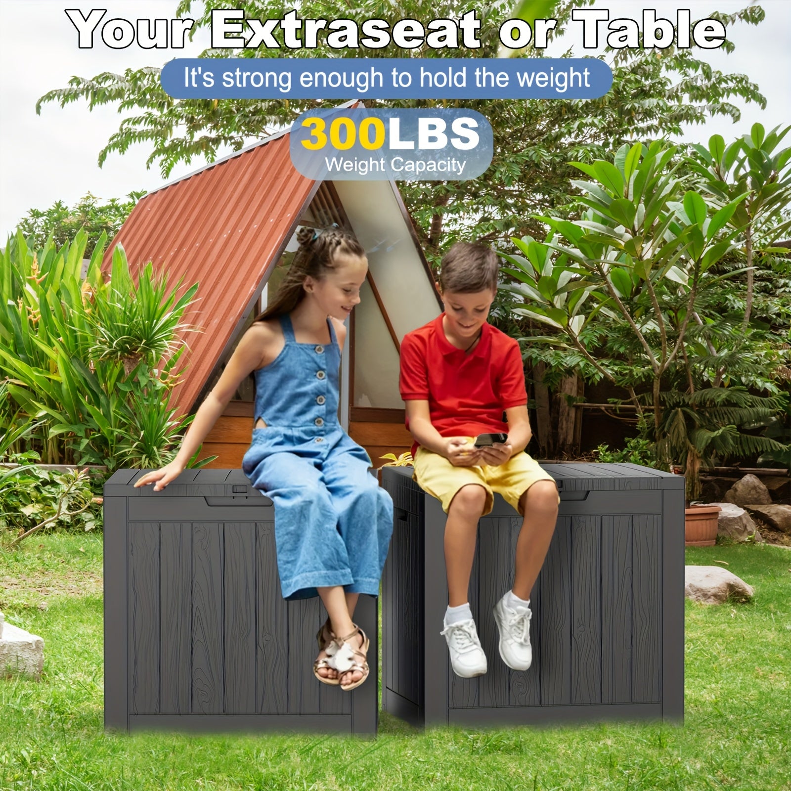 35 Gallon Outdoor Storage Deck Box – UV & Waterproof Lockable Resin Organizer for Patio Furniture, Garden Tools & Toys | Wood Grain & Rattan Style, Indoor Outdoor Use