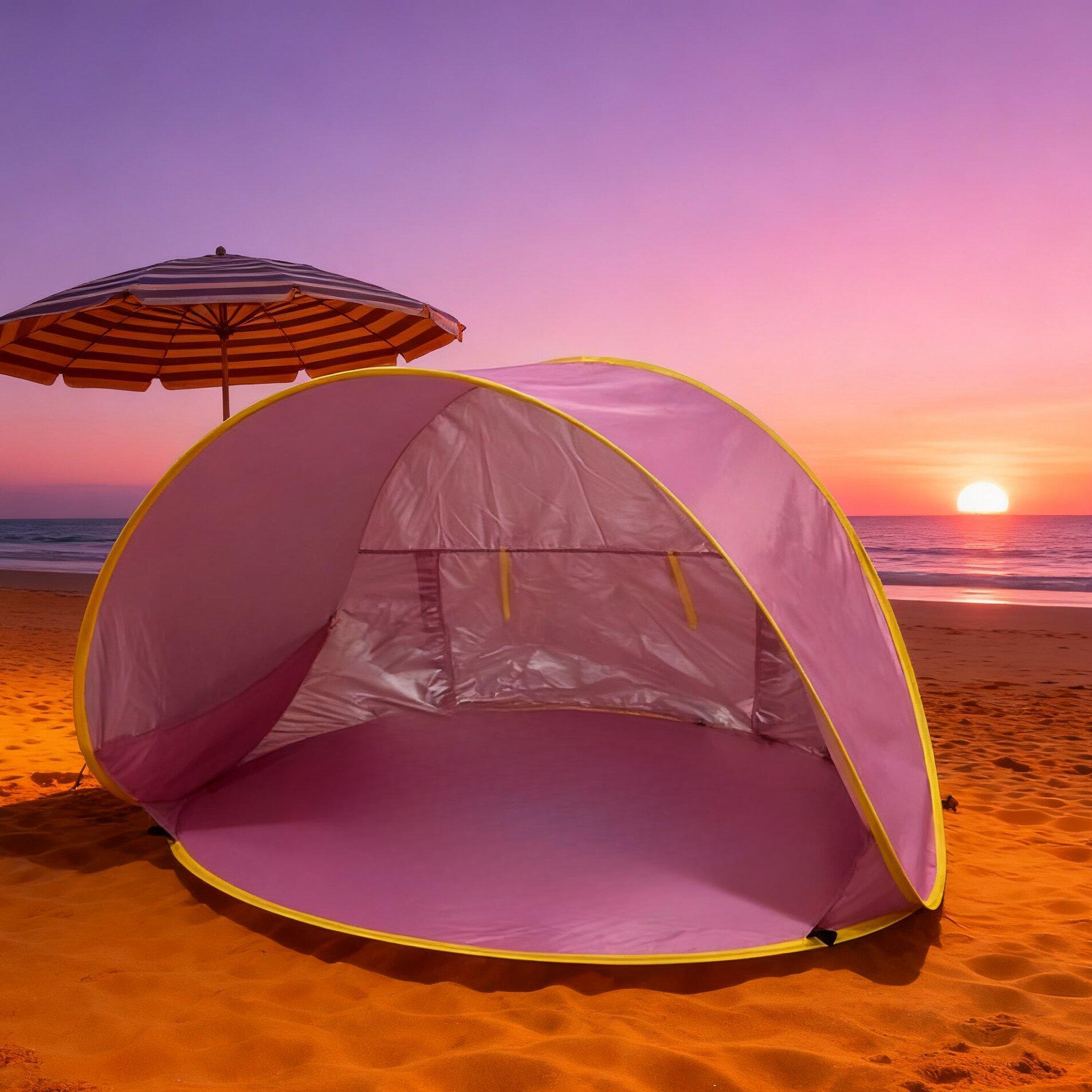 Pop-Up Beach Tent with UV Sun Protection – Portable Quick Setup Sun Shade Shelter for Beach Camping Hiking Travel Family Outings Optional Beach Mat Bundle Blue Pink