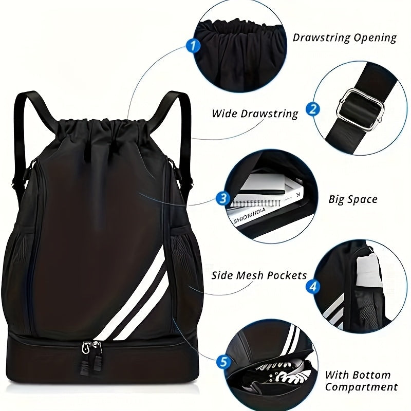 Drawstring Sports Backpack Gym Bag Lightweight for Men & Women – Basketball, Yoga & Fitness Bag with Shoulder Strap, Polyester Lining & Drawstring Pouch