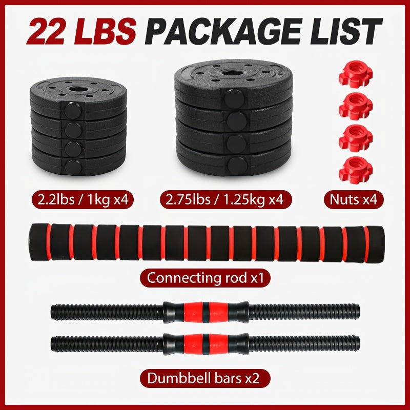 Quick-Adjust Dumbbell Set 22 & 44 LB – 3-in-1 Space-Saving Free Weights for Home Gym, Full Body Strength Training for Men & Women, Compact Apartment Fitness Equipment