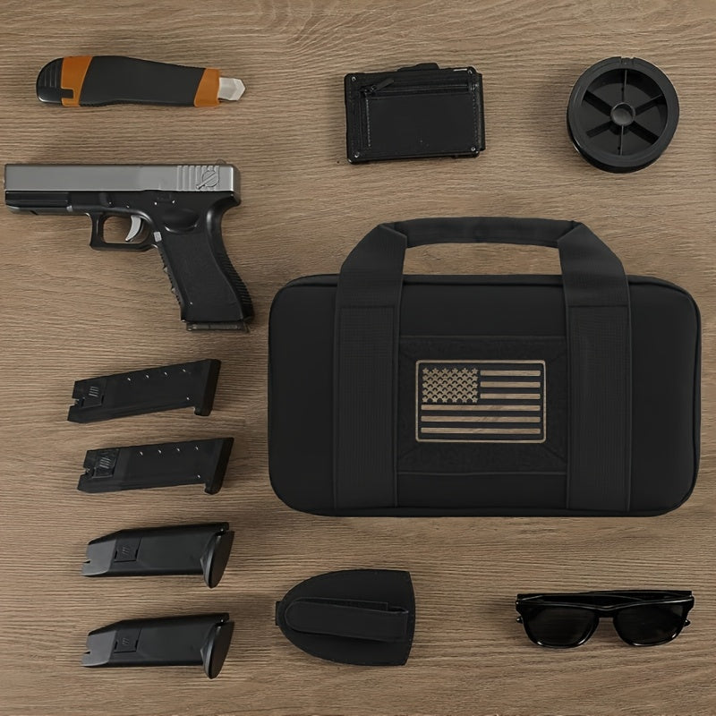 Tactical Pistol Storage Bag with Magazine Slots – Heavy-Duty Polyester Gun Case, Zippered Compartments for Handguns & Rifles, Hunting Shooting Range Travel, Black & Army Green
