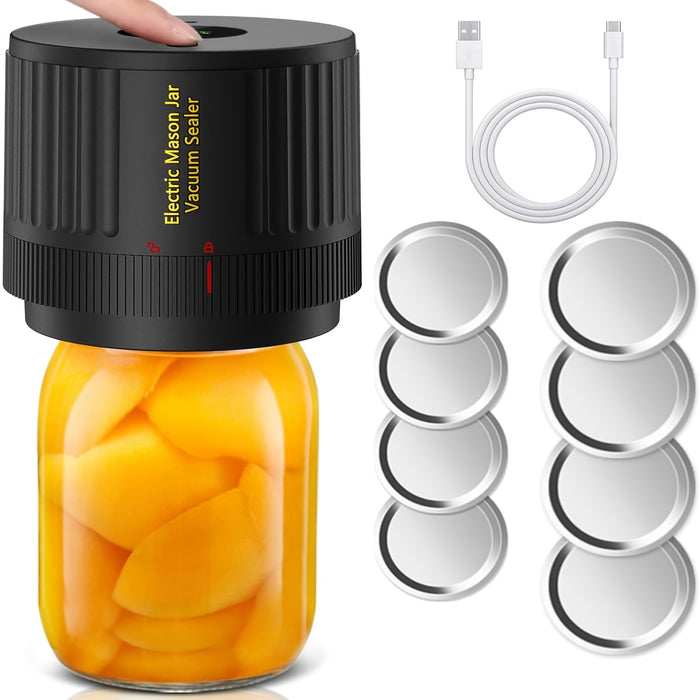 Electric Cordless Vacuum Sealer for Mason Jars Wide Mouth Standard Mouth Food Storage Fermentation Kit Black 1pc 2pcs