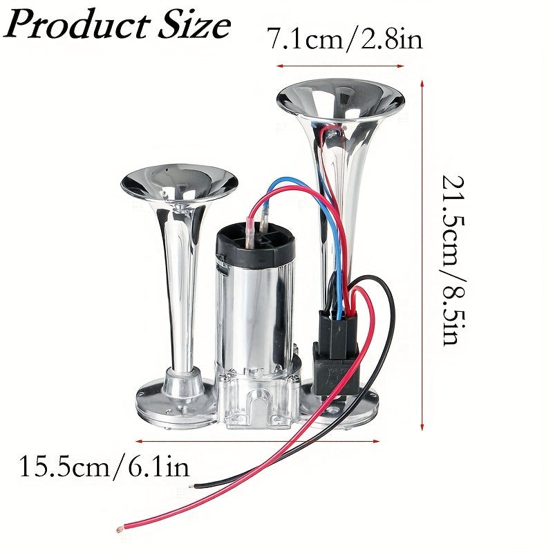 Air Horn Kit 12V 24V Ultra Loud 105-137dB Dual Trumpet Horn with Air Compressor for Truck SUV Motorcycle Boat Train Car Pickup Aluminum Alloy Universal