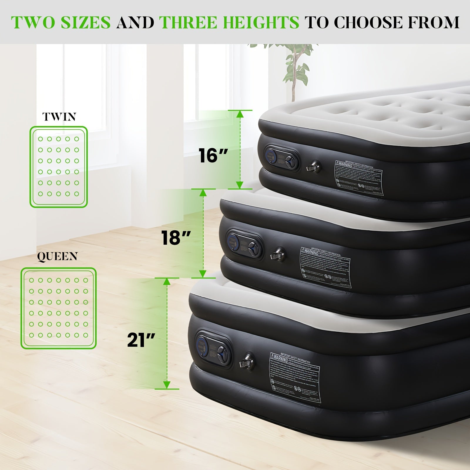 Camping Air Mattress with Pump – Honeycomb Anti-Deformation PVC Inflatable Sleeping Pad, Soft Flocking Top, 2-Person Camp Bed for Backpacking Hiking Outdoor Adventures, Multiple Sizes