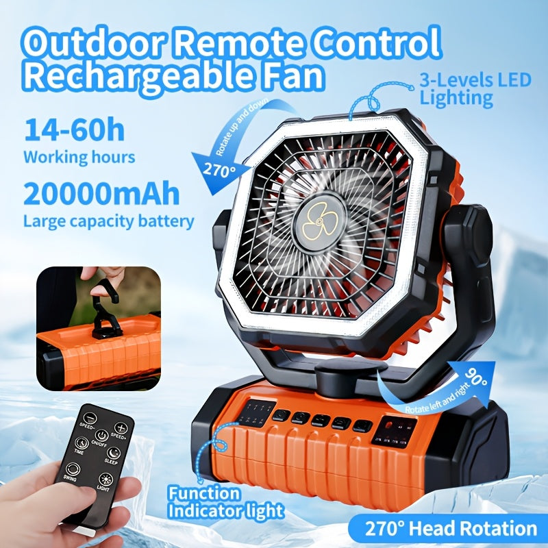20000mAh Portable Camping Fan with LED Light USB Rechargeable – Battery Powered Tent Fan for Outdoor Hiking Fishing Travel