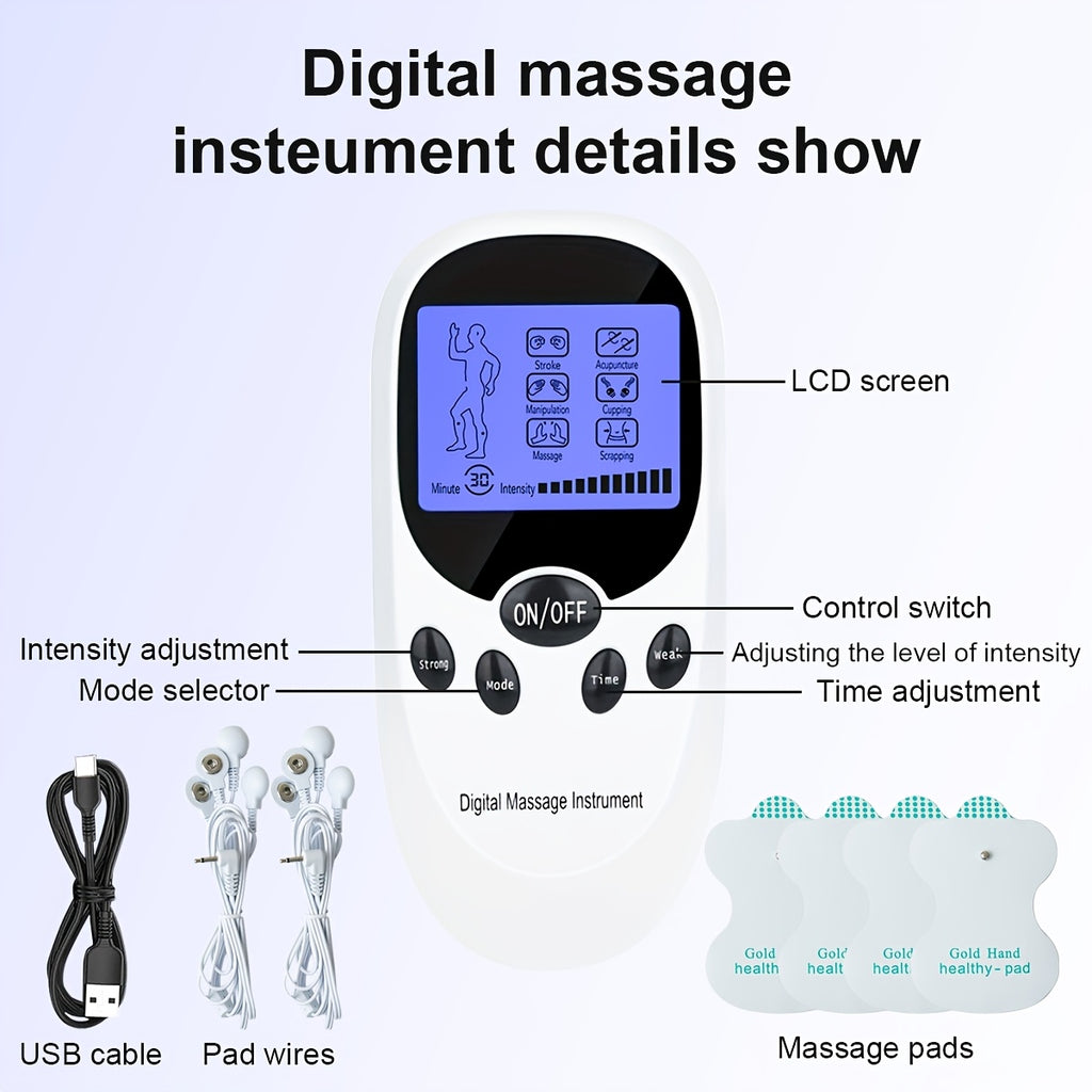 TENS EMS Dual Channel Muscle Relief Pulse Massager - 8 Electrodes, 6 Modes, Pain Relief for Shoulders, Back & Knees, Portable Electric Muscle Stimulator for Recovery & Relaxation