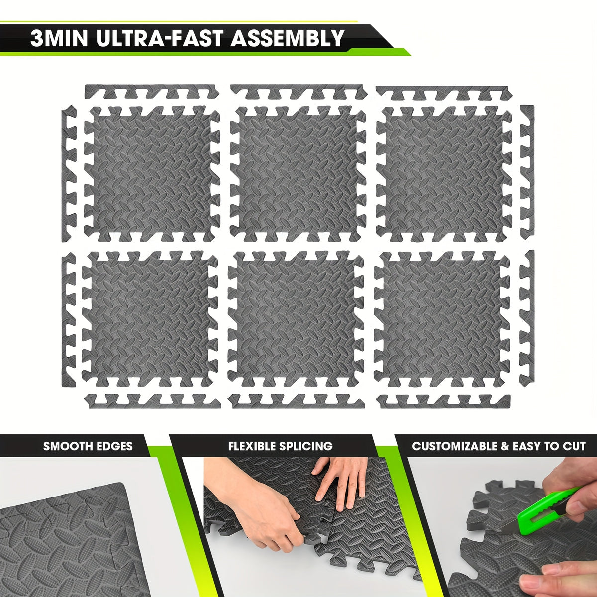 Interlocking EVA Foam Floor Mats for Home Gym Thick Non-Slip Waterproof Puzzle Tiles for Yoga Weightlifting Cardio Exercise Garage Basement Playroom 20 48 or 60 Pcs