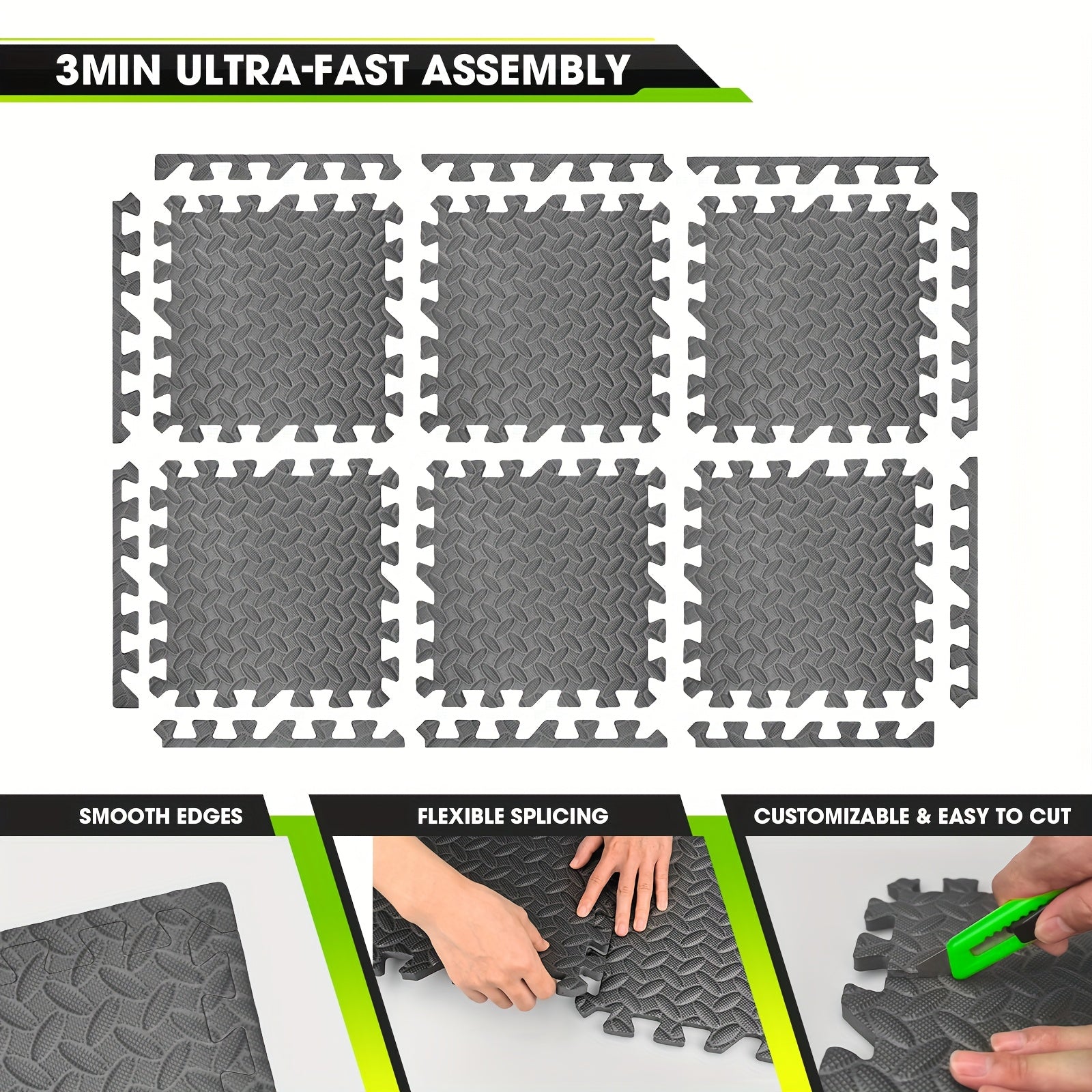 Interlocking EVA Foam Floor Mats for Home Gym Thick Non-Slip Waterproof Puzzle Tiles for Yoga Weightlifting Cardio Exercise Garage Basement Playroom 20 48 or 60 Pcs