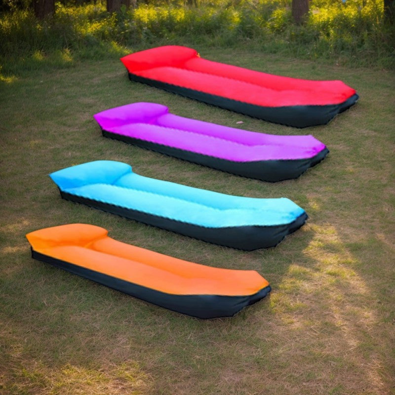 Portable Inflatable Camping Sofa Lounger Chair – Quick Inflate Outdoor Recliner for Beach, Backyard & Camping in Blue, Purple, Red & Green