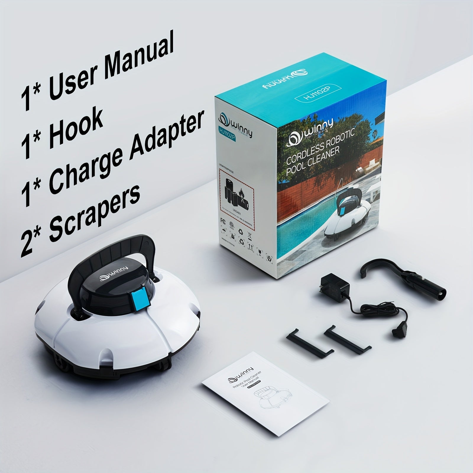 Cordless Robotic Pool Vacuum Cleaner 80-Min Battery – Dual Motor Strong Suction Auto Cleaning for Above Ground Flat Floor Round Oval Rectangular Pools Up to 30ft WINNY 200 SE