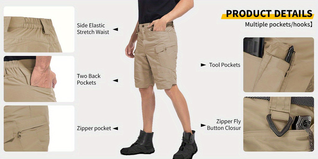 Cargo Shorts for Men 2 Pack – Multi-Pocket 100% Polyester Regular Fit Outdoor Hiking Work Casual Shorts S-XXXL (Black, Gray, Khaki, Army Green)
