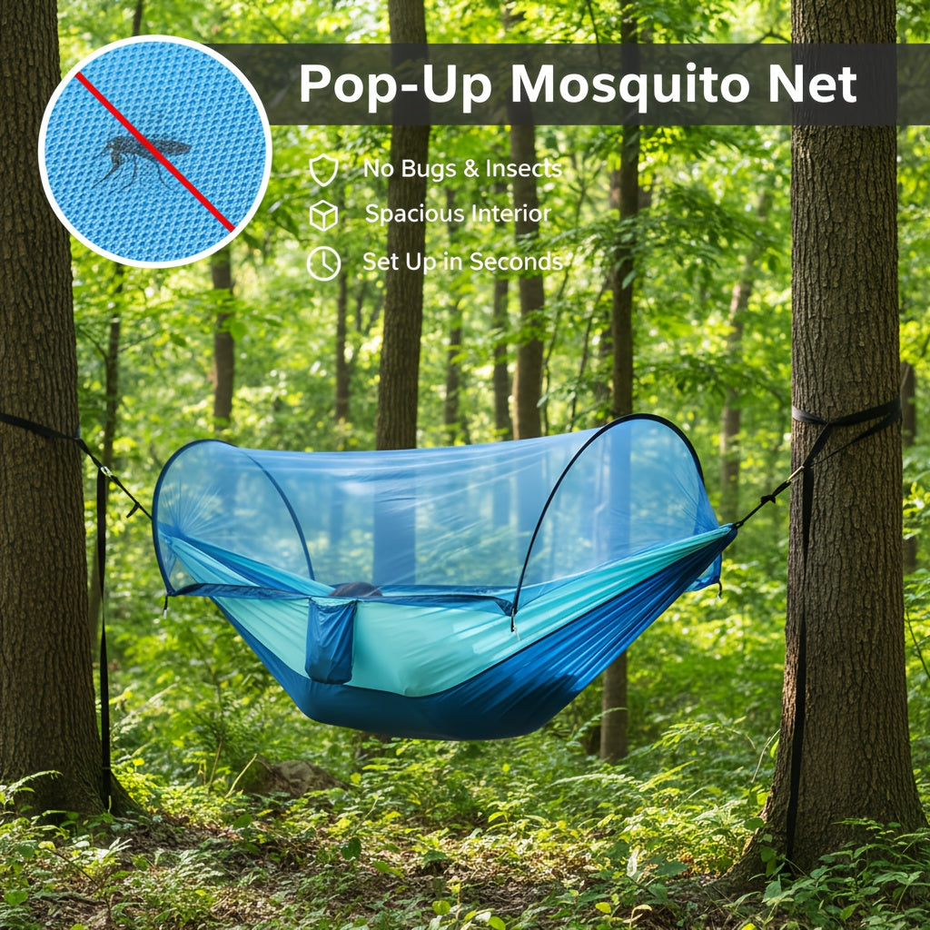 3-in-1 Double Camping Hammock with Mosquito Net and Sun Shade Durable Lightweight Portable for Camping Hiking Backpacking Picnic Garden Patio Park Outdoor Adventures