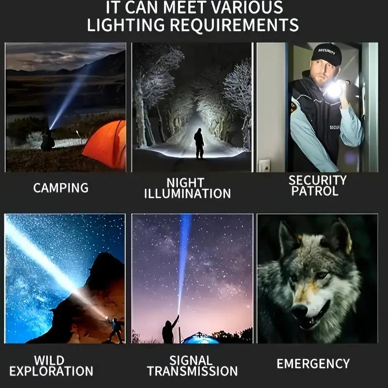 1800 Lumen Super Bright LED Flashlight USB-C Fast Charging - 8 Modes Zoomable Beam COB Tail Light - Long-Lasting Lithium Battery Tactical Flashlight for Camping Fishing Emergency Home