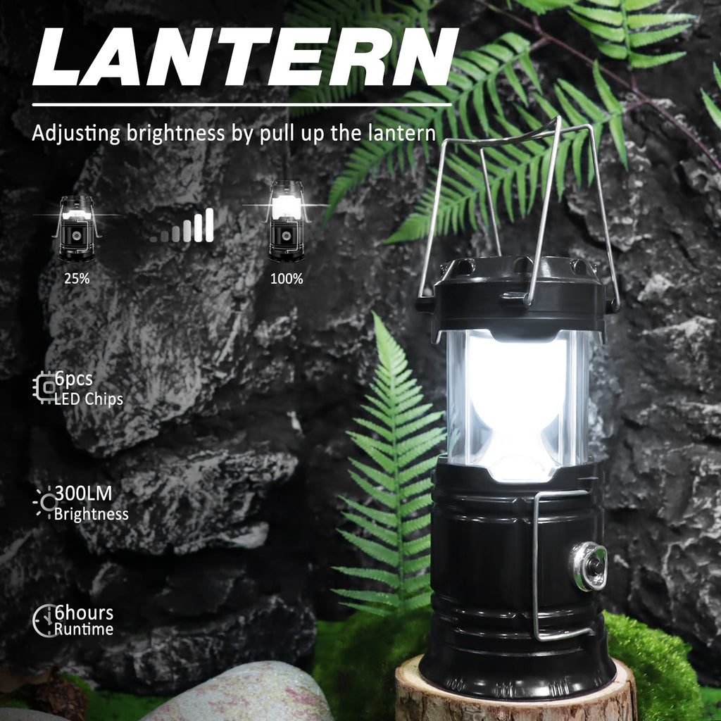 4-Pack Solar Camping Lantern LED Collapsible Rechargeable Flashlight – IPX4 Waterproof Emergency Hanging Light for Camping, Hurricane, Power Outage & Survival Kit, Indoor Outdoor