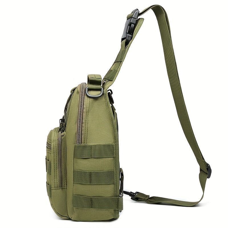 Tactical Sling Bag Outdoor Chest Pack Crossbody – Oxford Fabric Single Shoulder Backpack for Hiking Camping Travel Cycling EDC Hunting – Tan Green Black & American Flag Editions