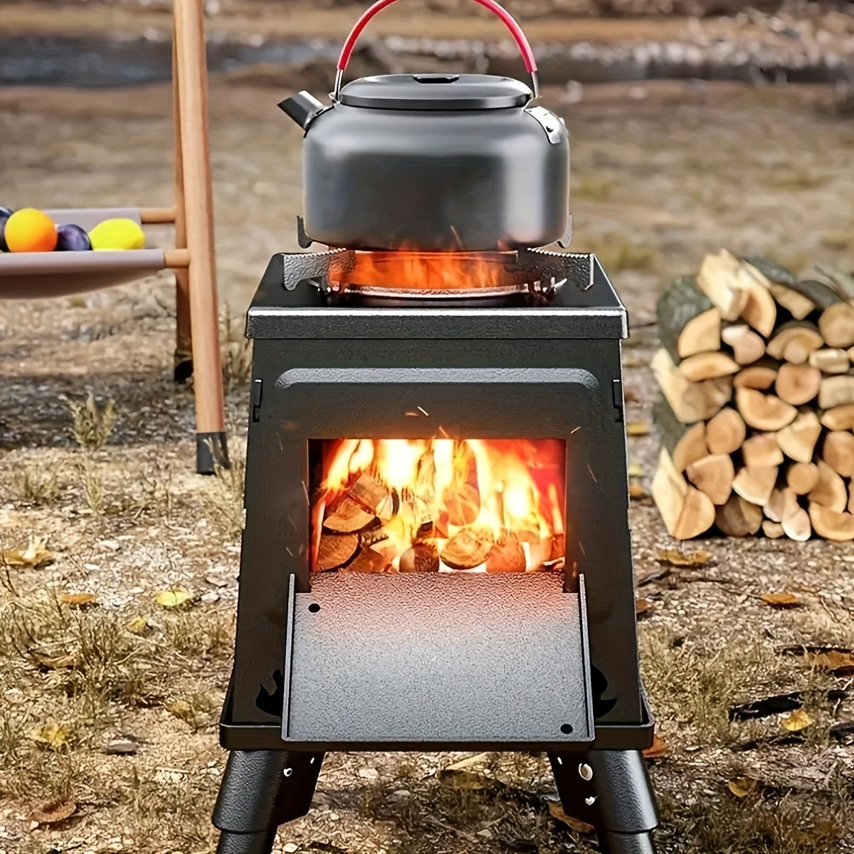 Wood Burning Camp Stove – Portable Cast Iron Outdoor Cooking Stove & Heater for Camping, Hiking, BBQ, Picnic, Off-Grid & Emergency Preparedness