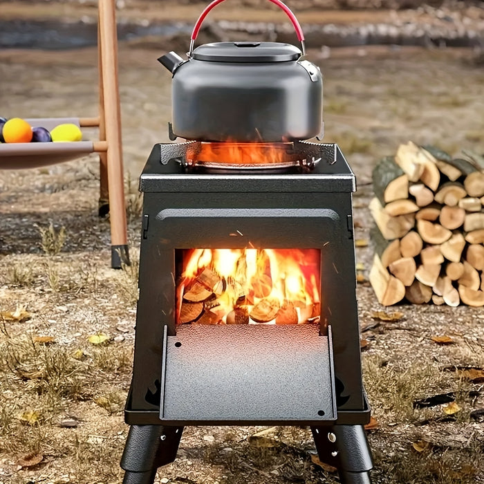 Wood Burning Camp Stove – Portable Cast Iron Outdoor Cooking Stove & Heater for Camping, Hiking, BBQ, Picnic, Off-Grid & Emergency Preparedness