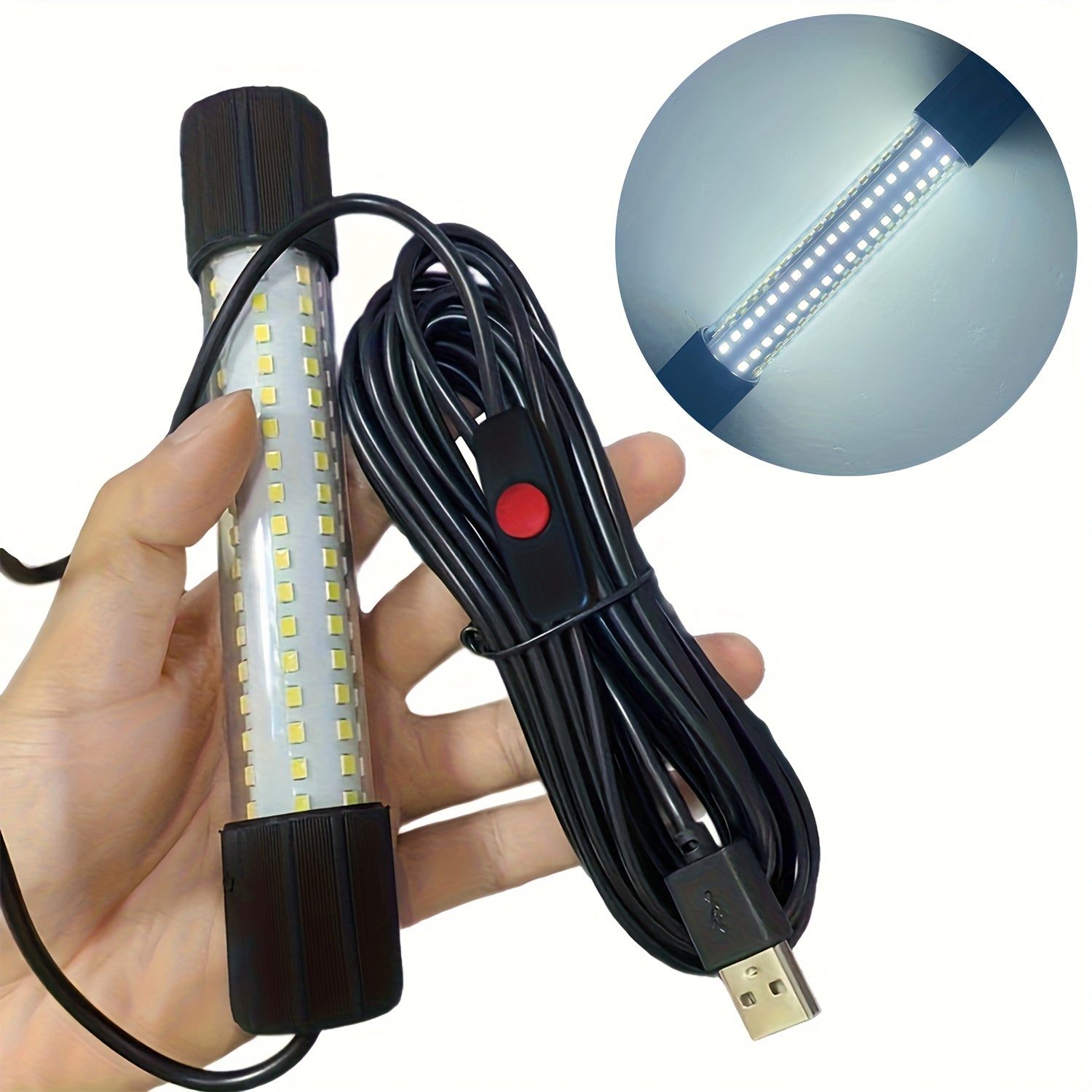 Night Fishing Light 126 LED Underwater Fish Attracting Light USB Powered 5 Meter Cord Green White Light for Night Fishing Boat Dock Ice Fishing Fish Finder
