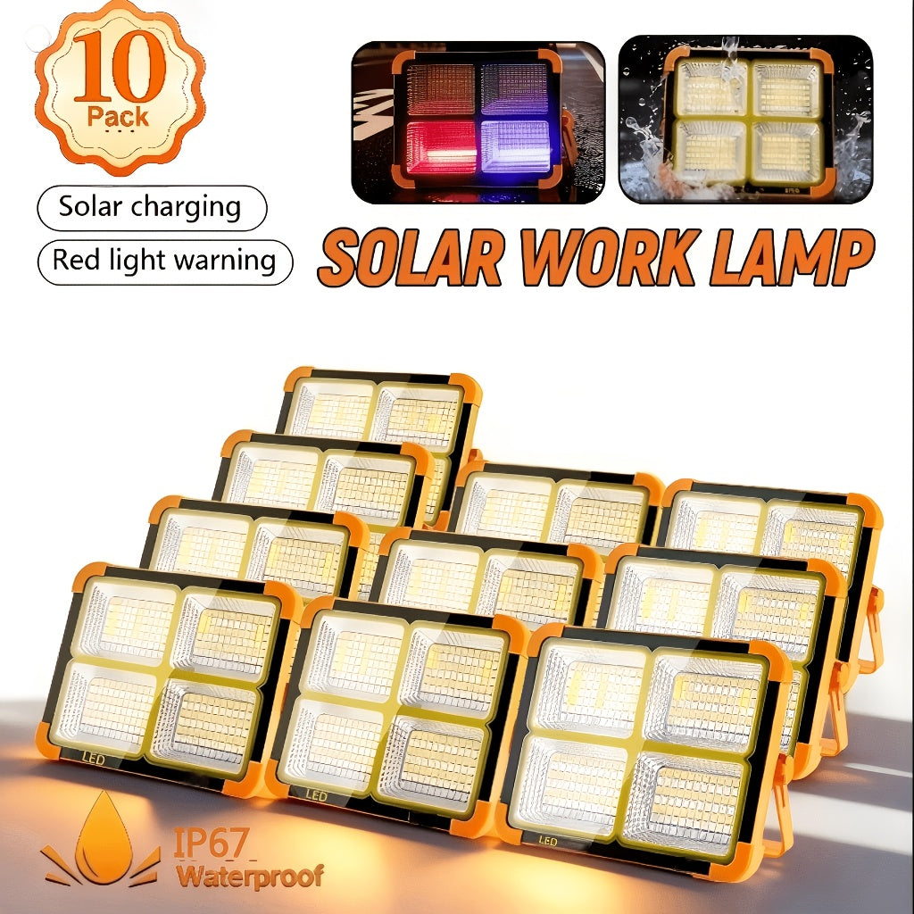 Solar LED Work Light 2000 Lumens Magnetic Hook Adjustable Brightness Solar USB Dual Charging Rechargeable Searchlight Spotlight for Camping Hiking Outdoor Garage Emergency