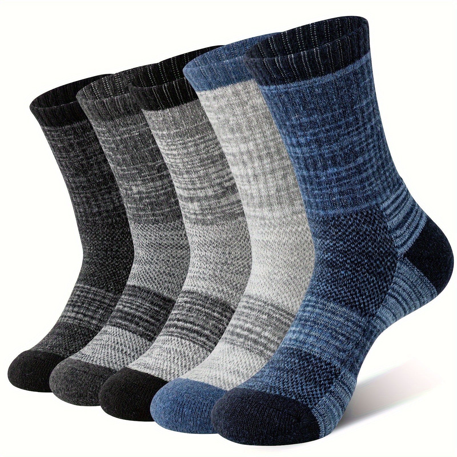 Merino Wool Hiking Socks 5 Pairs Men & Women – Compression Support, Thick Cushion, Sweat-Wicking & Breathable – Sizes M & L – Multicolor, Dark & Earth Tones – Outdoor Trail & Cold Weather Sock Gift Set