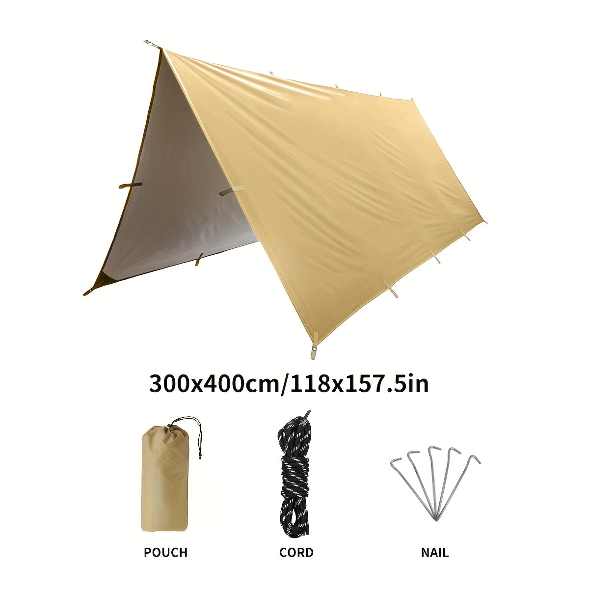 Camping Sunshade Tarp 6-Person Multi-Function Sun Shelter with 19 Hanging Points – Lightweight Canopy for Hiking Mountaineering Travel Parties & All-Season Tent Shade