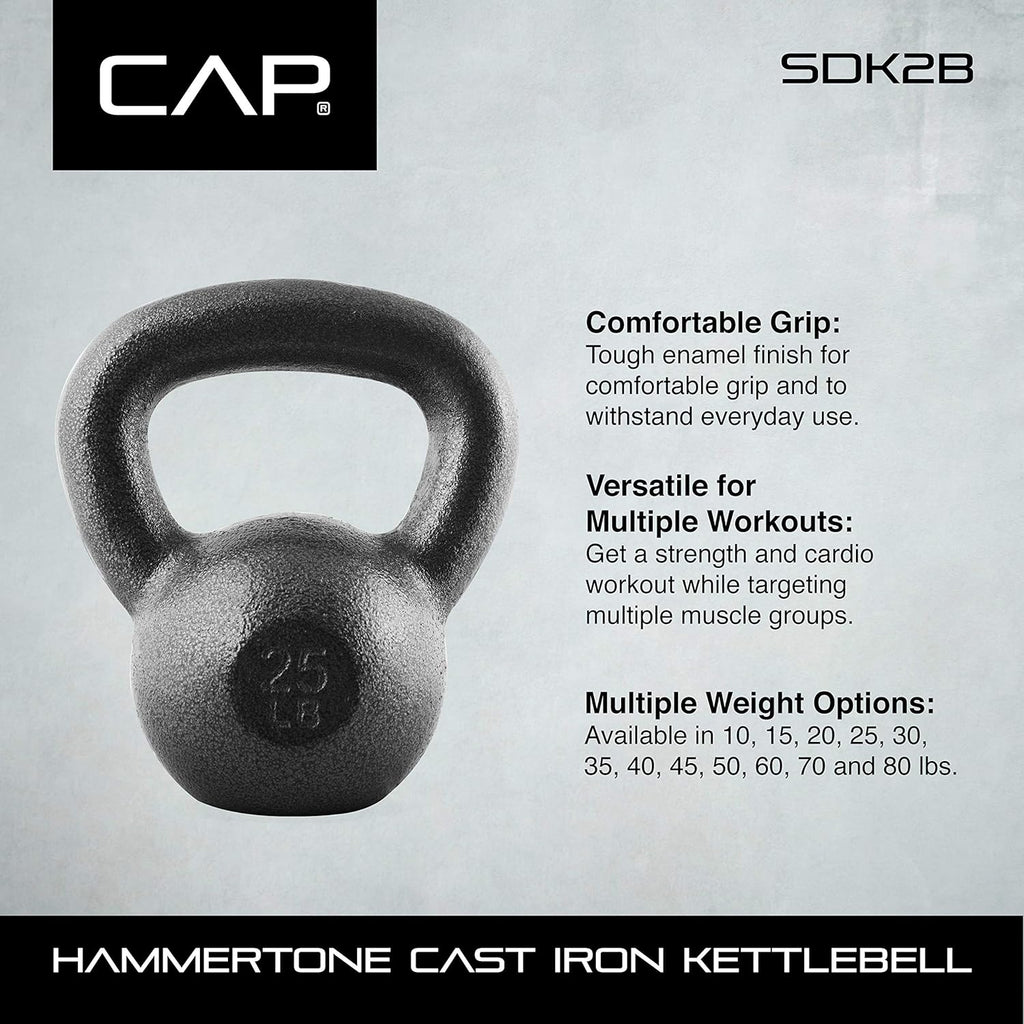 Cast Iron Kettlebell 10 25 35 50 70 LB Hammerstone Painted Flat Bottom Wide Handle – Home Gym Strength Training CrossFit HIIT Full Body Workout Weight