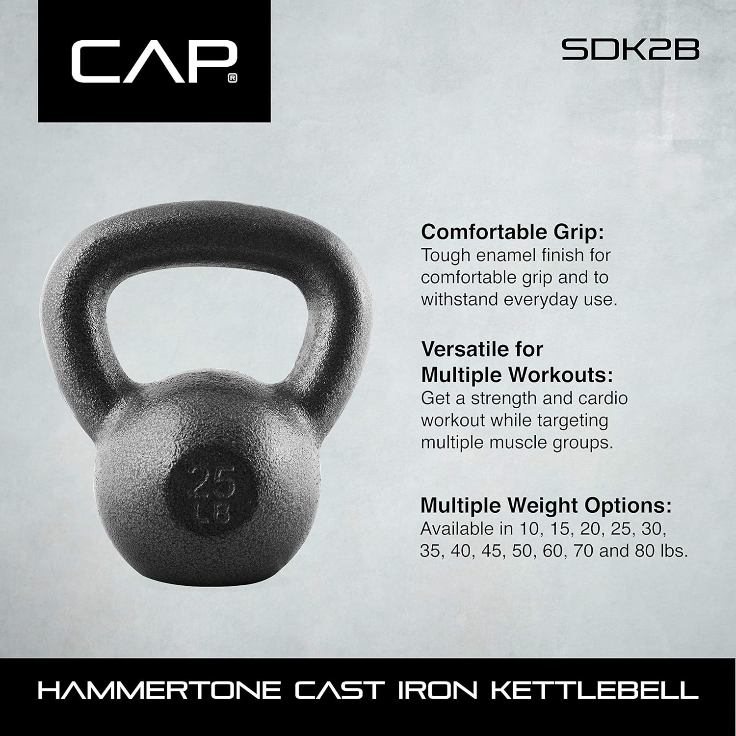 Cast Iron Kettlebell 10 25 35 50 70 LB Hammerstone Painted Flat Bottom Wide Handle – Home Gym Strength Training CrossFit HIIT Full Body Workout Weight
