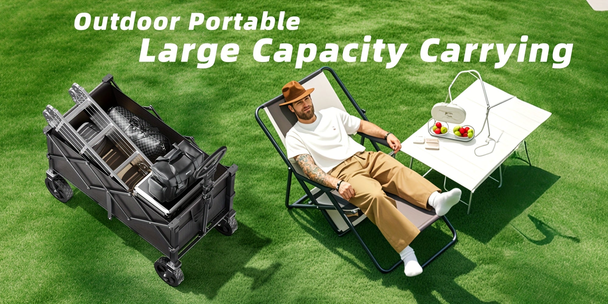 Collapsible Folding Wagon Cart Heavy Duty 450-650LBS – All Terrain Foldable Utility Wagon for Camping Beach Gardening Grocery Shopping Fishing, Large Capacity, Black