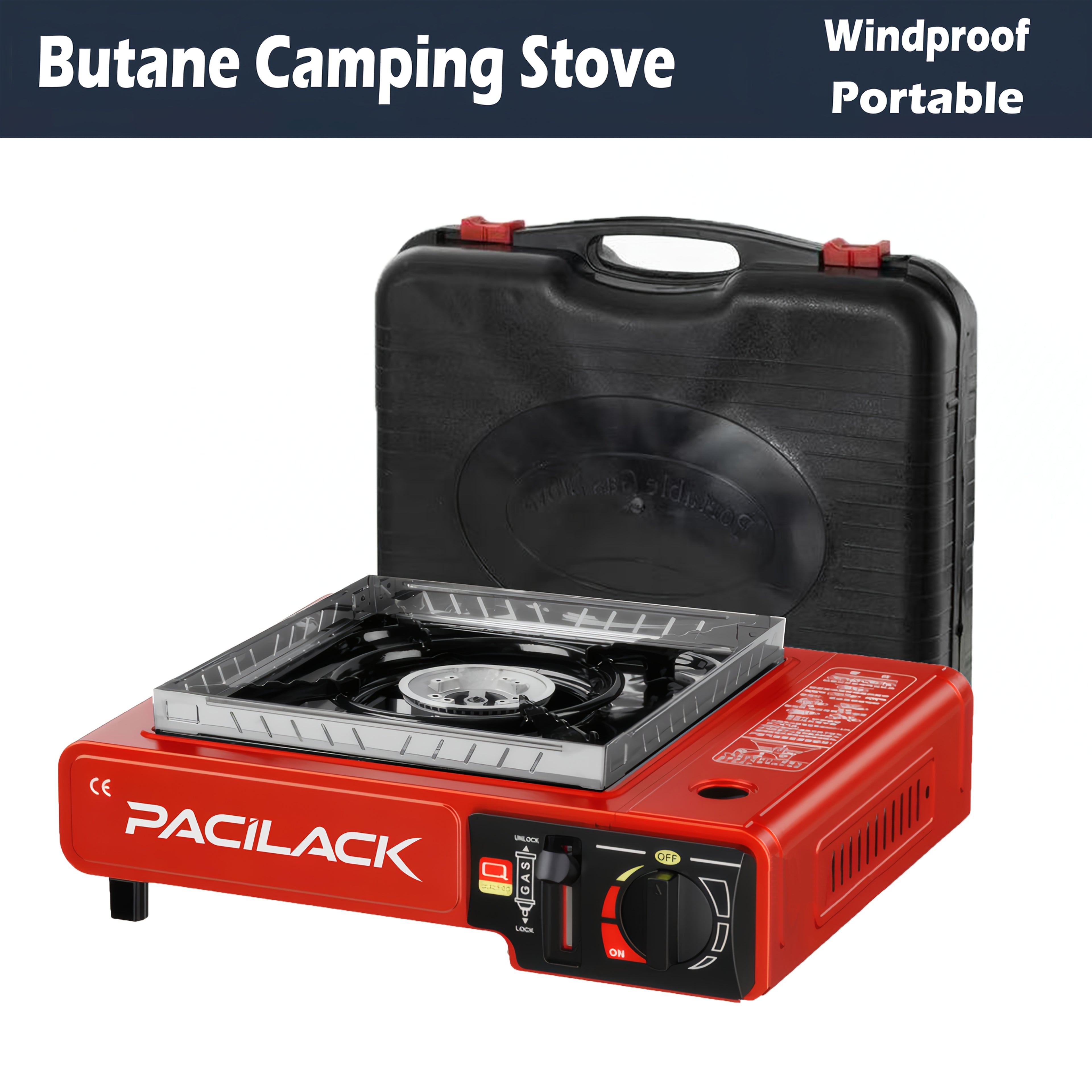 Butane Camping Stove with Carrying Case – Portable Press-Ignition Camp Stove for Outdoor Cooking BBQ RV Backpacking Emergency Preparedness Windproof Dual Fuel Options