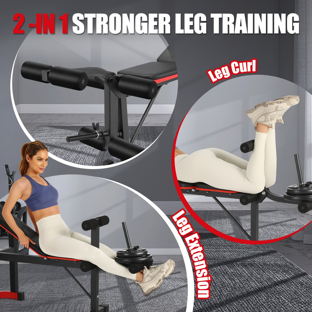 Weight Bench Set with Squat Rack – Adjustable Foldable Workout Bench Press, Leg Developer & Preacher Curl Pad for Home Gym Full Body Training | 800–1200 LBS Capacity | Black, Red, Pink