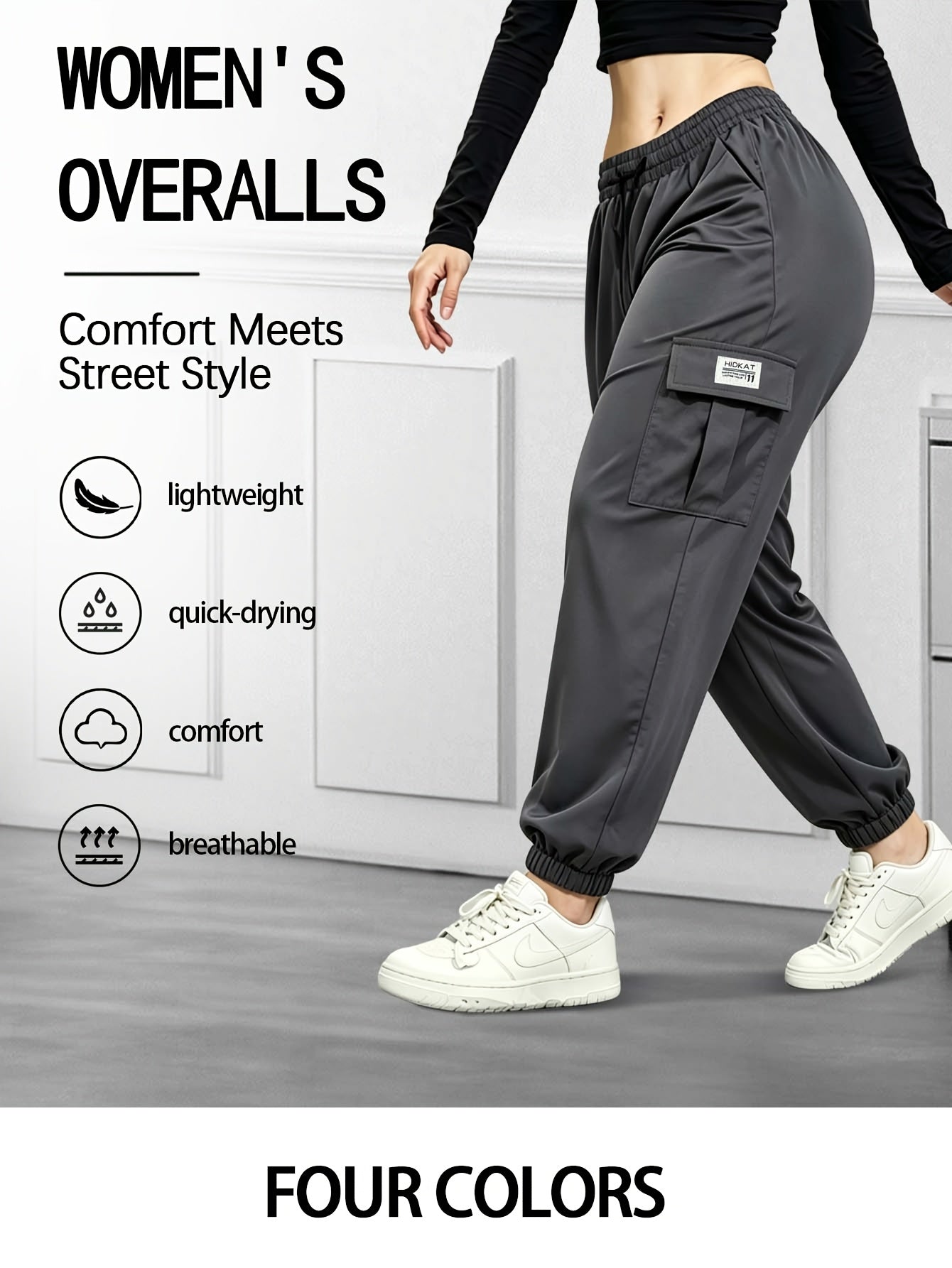 Women's Cargo Pants with Zippered Pockets – Elastic Drawstring Waistband, Large Pocket Casual Outdoor Trousers for Hiking, Travel & Everyday Wear, XS-XXL