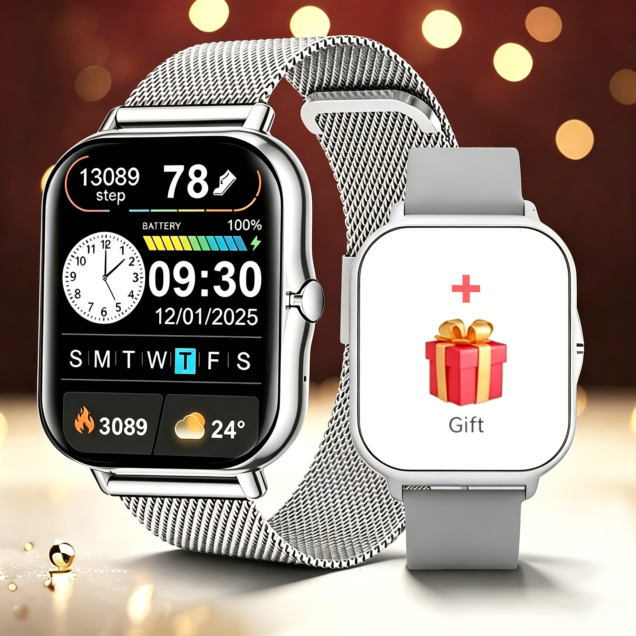 Smart Watch for iPhone & Android with Wireless Calls – HD 1.52" Full Touch Screen Fitness Tracker, Music Control, Message Alerts, Luminous Display, Silver Black Gold Pink, Single & Dual Strap