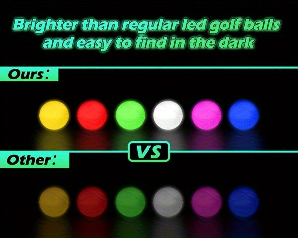 Glow in the Dark LED Golf Balls 6-Pack Night Golf - Light Up Impact-Activated Golf Balls 8-Min Glow 40hr Battery 6 Colors for Night Practice, Backyard Games, Nighttime Golf & Unique Golf Gifts