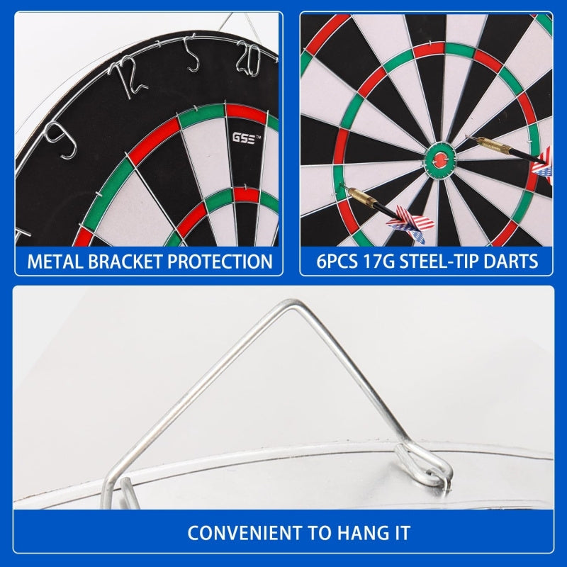 18" Professional Sisal Bristle Dartboard Set with 6 Steel Tip Darts – Regulation Size Double-Sided High-Density Brazilian Hemp for Training Competition Game Night