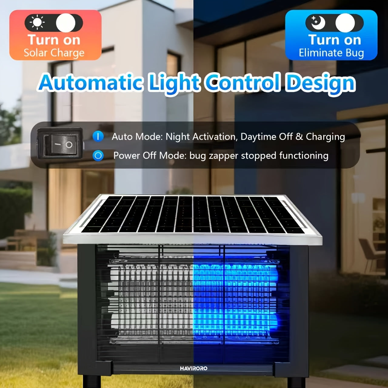 Solar Powered Bug Zapper Outdoor 4500V Electric Insect Killer - Wireless Portable Mosquito Trap Fly Killer Moth Zapper for Home Patio Backyard Camping