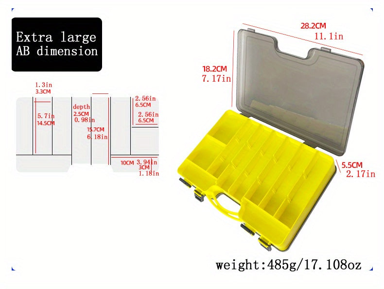 Fishing Tackle Box Two-Sided Storage Portable - Multi-Functional Lure Organizer for Bass Trout Freshwater Saltwater Fishing, Large & Extra Large Sizes, Orange Red Yellow Blue Black White
