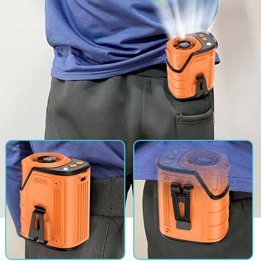 Wearable Fan 4-in-1 Waist & Neck Mounted with Flashlight & USB Charger 3600mAh Rechargeable – Hands-Free Portable Fan for Outdoor Camping Hiking Work