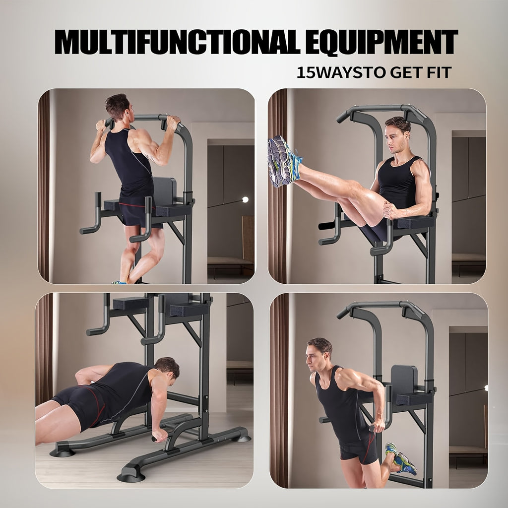 Power Tower Dip Station with Adjustable Height for Home Gym, Multi-Function Pull Up Bar Station for Strength Training, Workout Fitness Station for Dips Push Ups Knee Raises