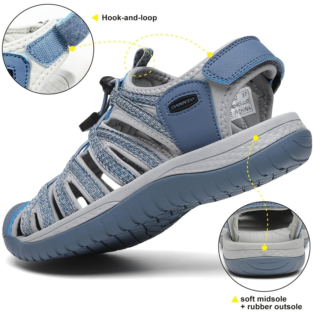 Women's Closed Toe Hiking Sandals – Lightweight Anti-Slip Water Sandals with Adjustable Straps for Outdoor Walking Beach Camping Travel Dark Gray Blue Navy Gray Green US 6-11
