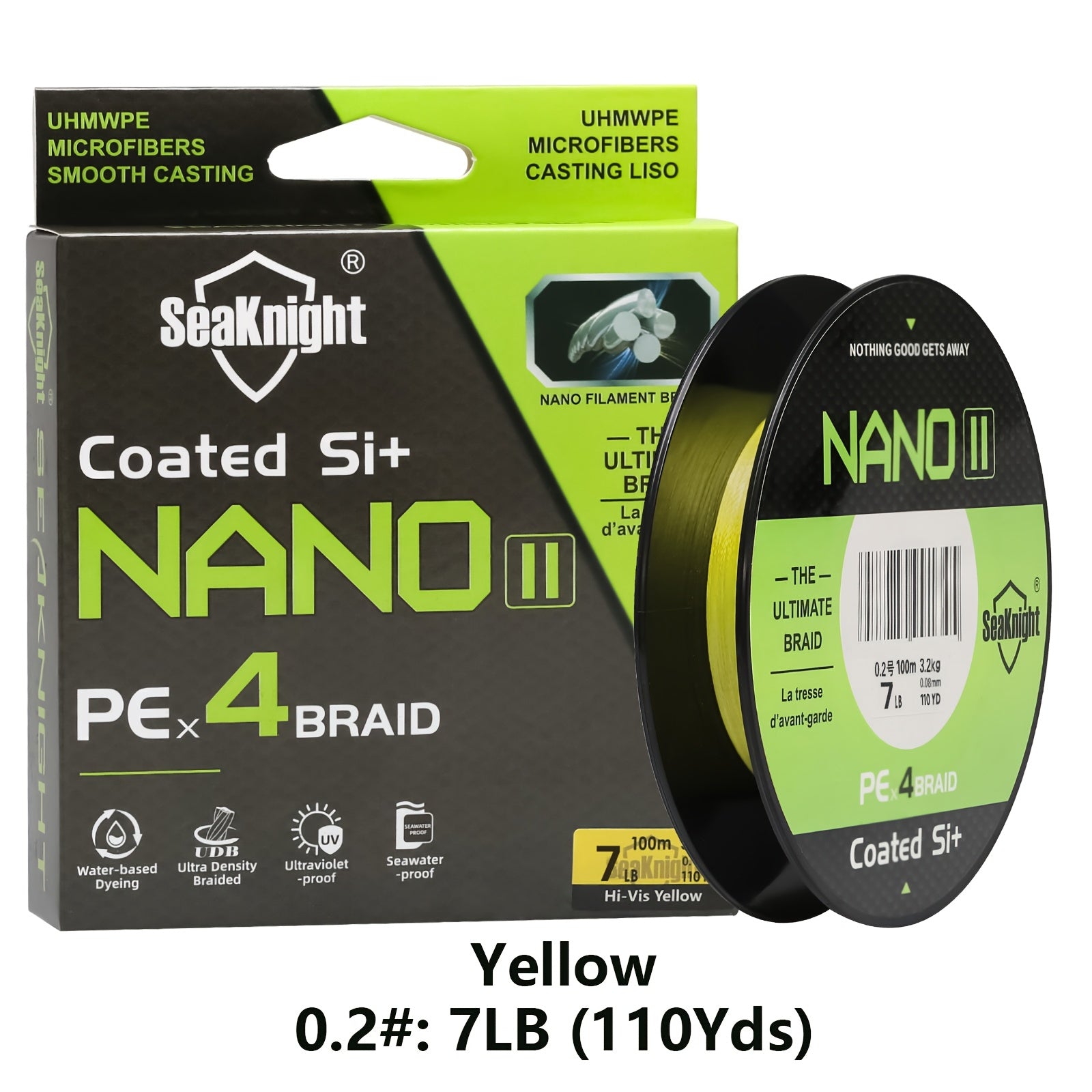 PE Braided Fishing Line 4-Strand – Ultra-Strong UHMWPE Zero Stretch Smooth Casting Line for Bass Trout Catfish Freshwater Saltwater Fishing – Low-Vis Green, Hi-Vis Green & Yellow – 7–15LB 110 & 327 Yds
