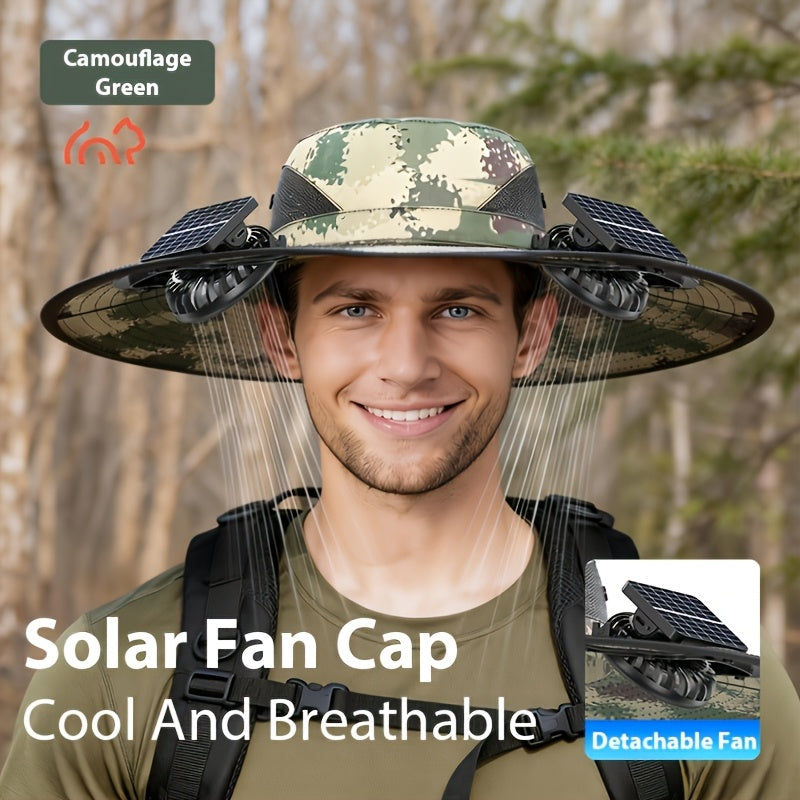 USB Rechargeable Dual Fan Hat Solar Sun Cap with Adjustable Strap Powerful Airflow Long Battery Life Cooling Hat for Fishing Hiking Camping Gardening Outdoor Activities