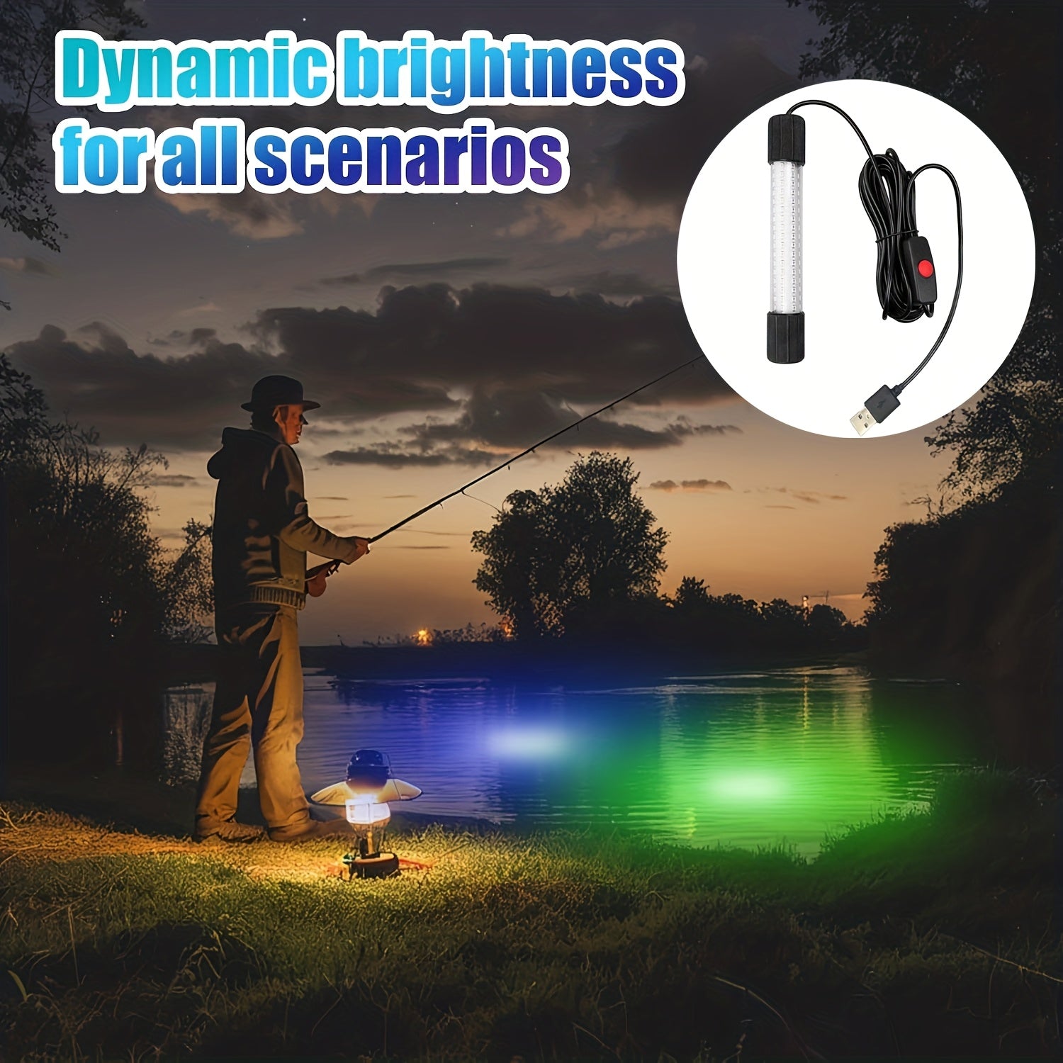 Night Fishing Light 126 LED Underwater Fish Attracting Light USB Powered 5 Meter Cord Green White Light for Night Fishing Boat Dock Ice Fishing Fish Finder