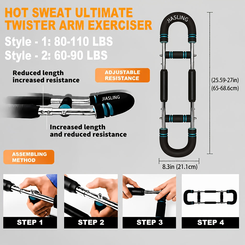 Arm Strength Trainer U-Shape 60-100LBS, Multi-Function Adjustable Forearm Chest Triceps Exerciser with 2-Level Spring Resistance Bands, Portable Home Gym Equipment with Comfortable Grip & Detachable Design