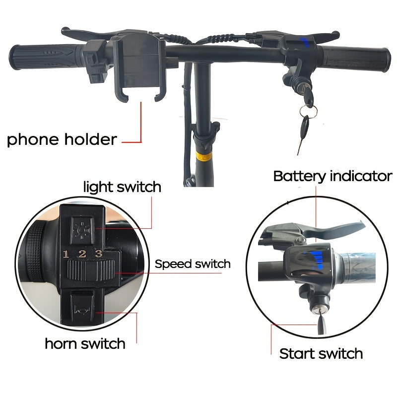 14 Inch Foldable Electric Bicycle for Adults 19MPH 48V Lithium Battery 18-28 Mile Range 330 LB Capacity Portable Folding E-Bike for Urban Commuting Outdoor Cycling - Optional Lock Phone Holder Basket