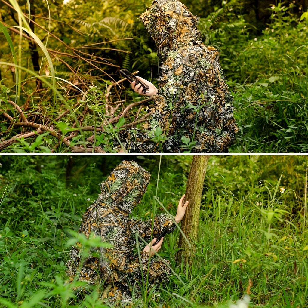 Ghillie Suit 3D Leaf Camouflage Hunting Suit Lightweight Breathable Camo Outfit for Men Hunting Wildlife Photography Outdoor Training Spring Summer Fall Sizes M-XXL