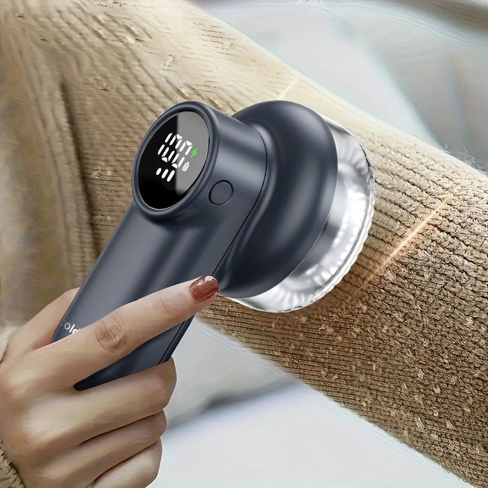 Rechargeable Electric Fabric Shaver & Lint Remover - 6-Blade Defuzzer, Digital Display, 3-Speed Control, Safety Lock for Clothes, Sweaters, Furniture & Sofa