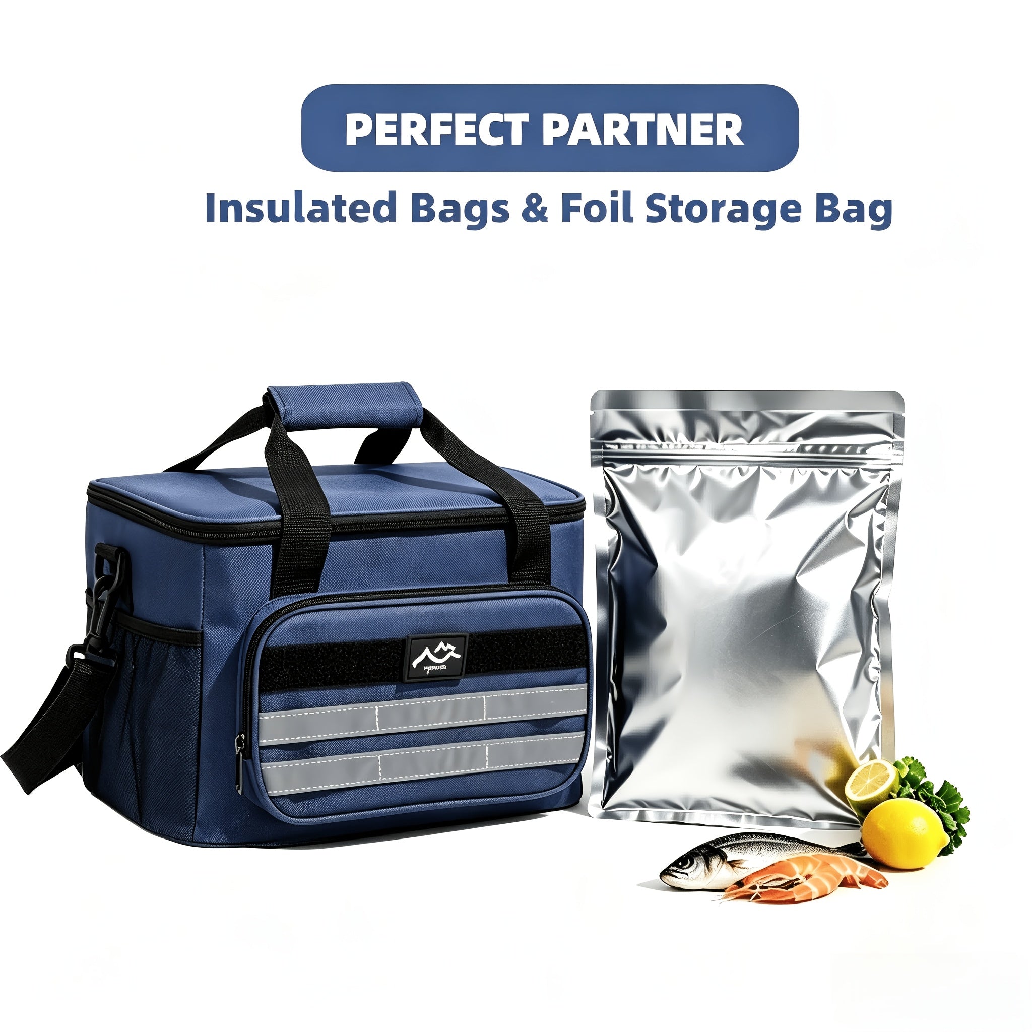Large Capacity Insulated Cooler Bag Picnic Bag – Portable Crossbody Refrigerated Lunch Bag with Foil Storage Bags for Outdoor Camping Travel Black Grey Navy Khaki