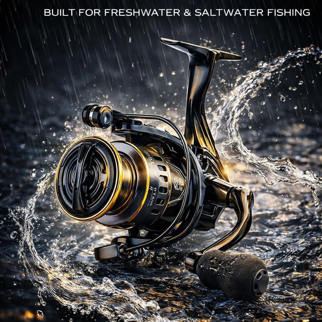Spinning Fishing Reel High Speed High Gear Ratio Smooth Powerful Drag System Freshwater Saltwater Spinning Reel for Bass Trout Carp Fishing Size 500 1000 3000